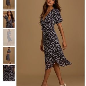 Lulus Anything Lovelier Navy Blue Floral Print Tiered Midi Dress